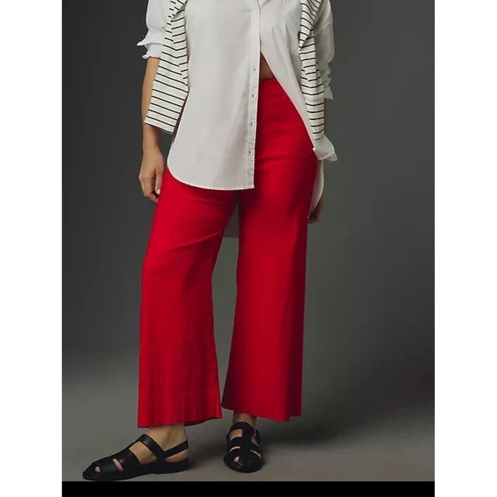 Maeve Anthropologie Wide Leg Pants Bold Red High Rise Stretch Trouser Womens 16